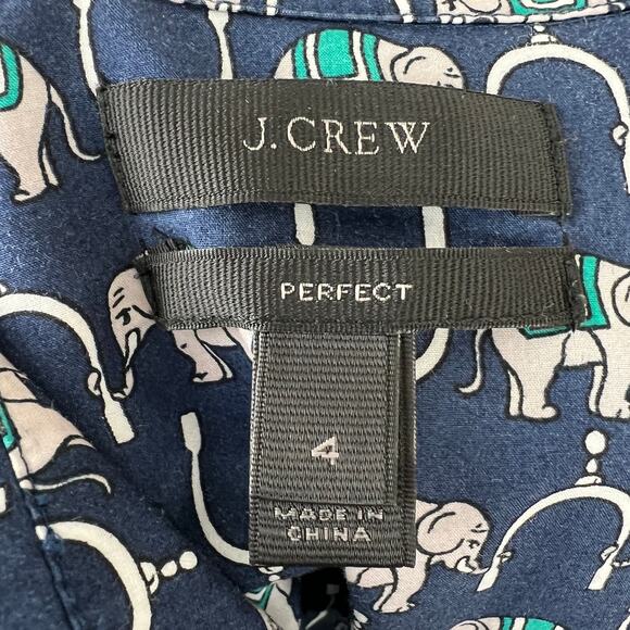 J CREW  Perfect Button-Up Blue Elephant Print Shirt Long Sleeve H6466 Slim Fit 4 - Picture 7 of 8